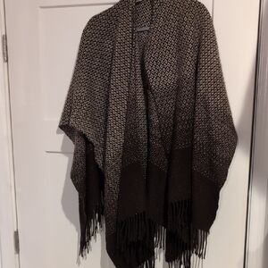 Brown and Cream Patterned Shawl with Fringe